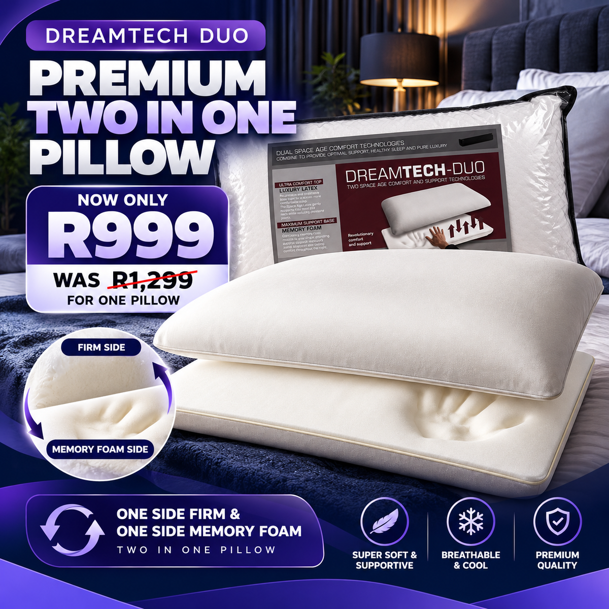 1x Dreamtech Duo Memory & Firm Pillow